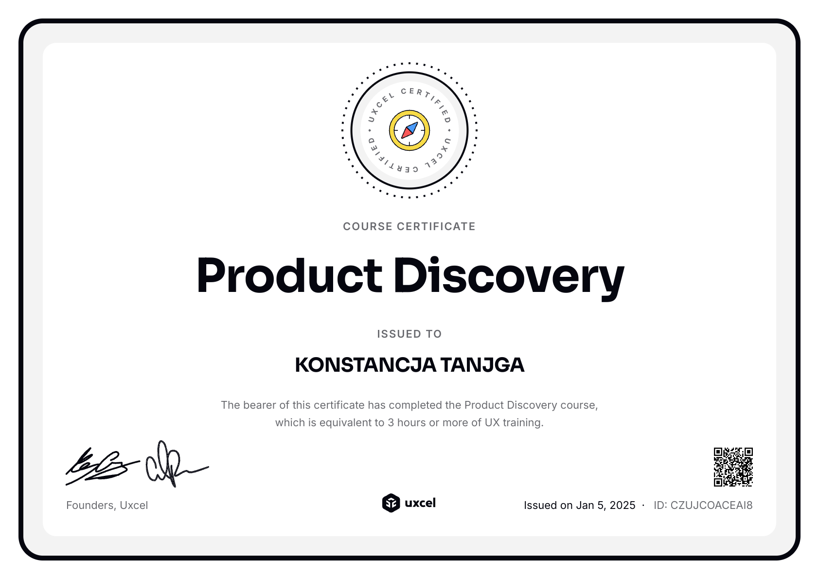 KONSTANCJA TANJGA's certificate